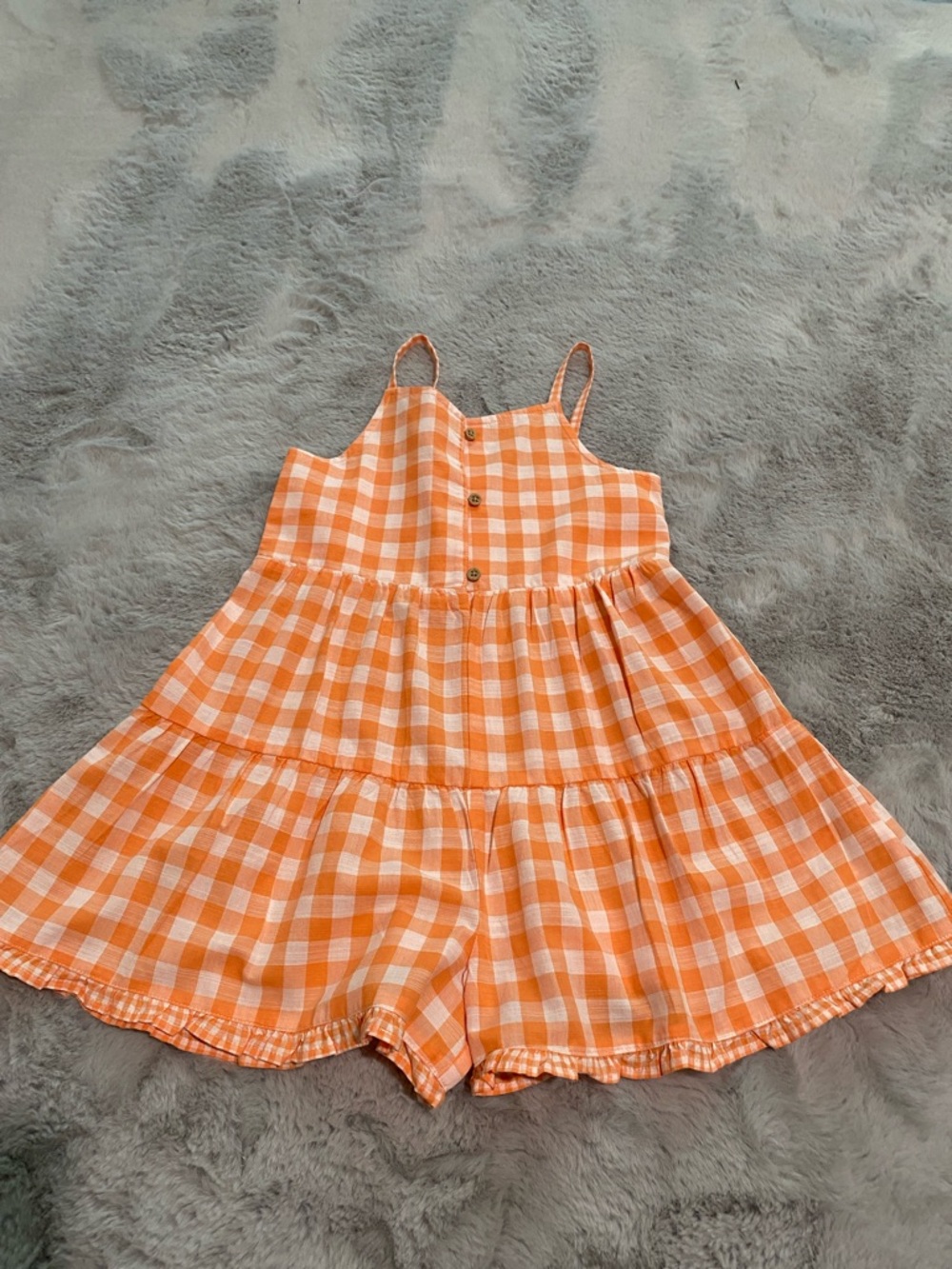 Carters Orange Gingham Kids Romper Dress - Lightweight Summer Style